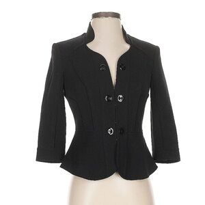 WHBM Black Stand Up Sweetheart Collar Peplum Blazer Seasonless 6P $200 NWOT